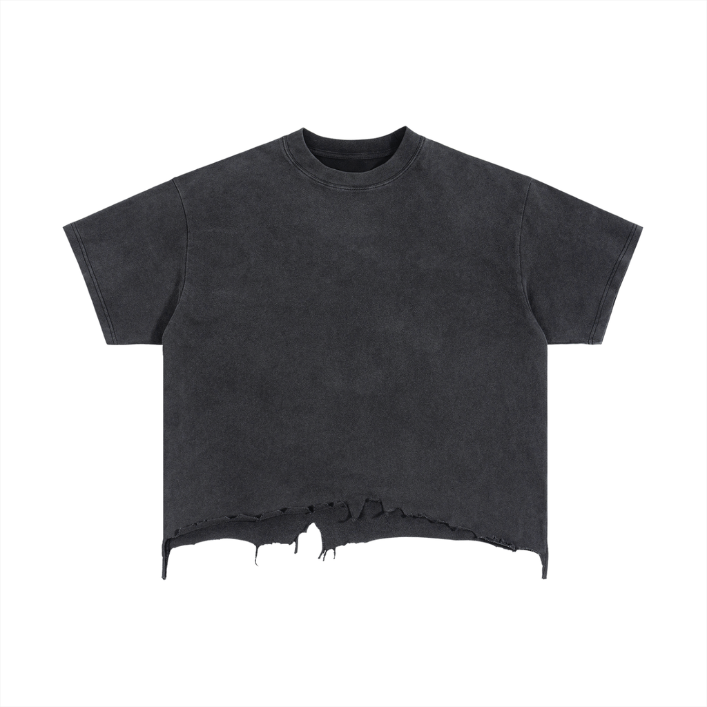 Vintage Wash Boxy Distressed Hem T-Shirt
