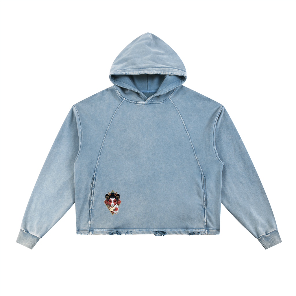 Vintage Washed Frayed-Hem Hoodie